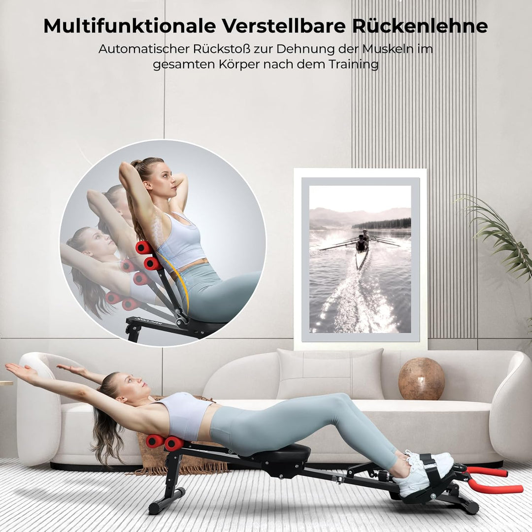 Rudergerät für Zuhause, Micyox Hydraulisches Fitness-Rudergerät mit 12 Widerstandsstufen, Multifunkt