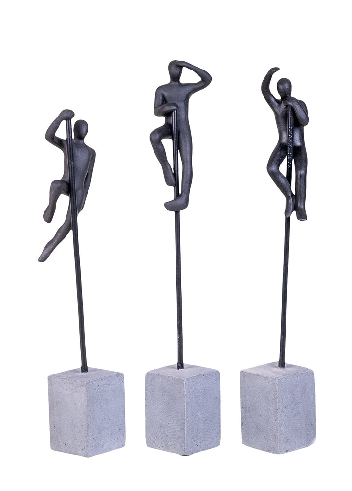 IDYL Moderne Skulptur Figur Sandsteinguss Set Looking Waving Hanging Man an kurzer Stange | schwarz