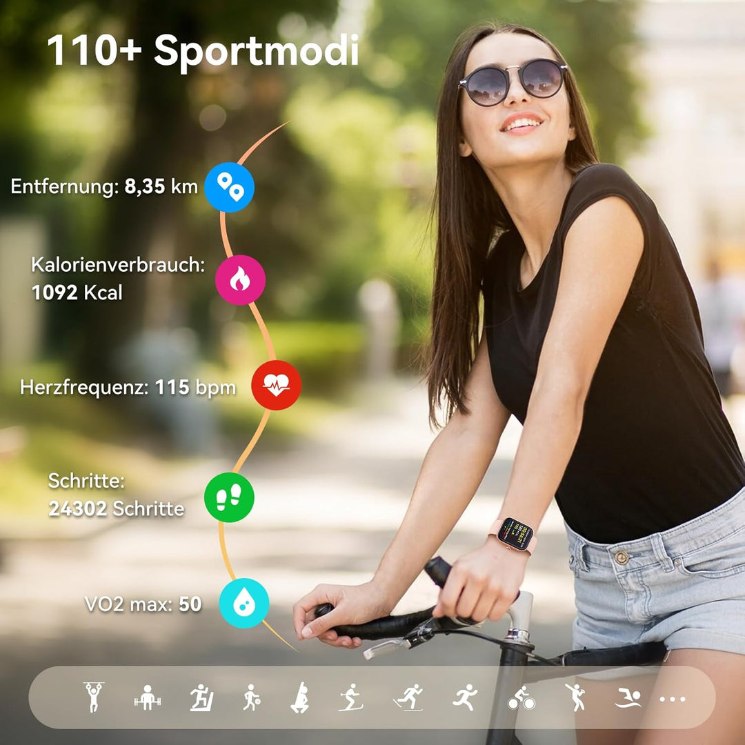 Smartwatch Herren Damen mit Telefonfunktion Alexa Integriert -Fitnessuhr 110+ Sportmodi &IP68-1,91"