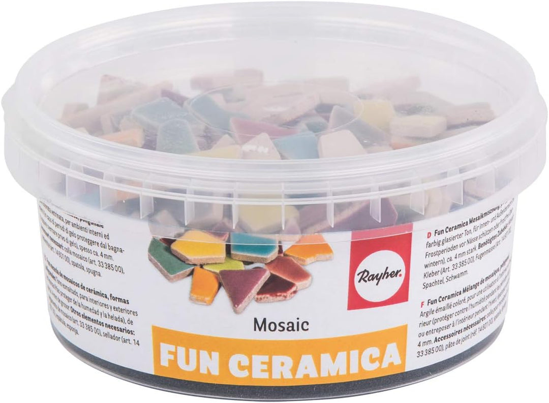 Rayher Fun Ceramica Mosaik Mix, polygonal, farbig glasierter Ton, Regenbogenfarbene Mischung zum Bas