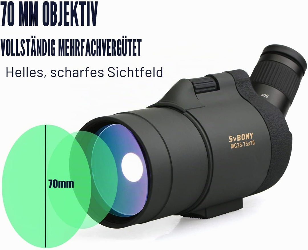 Svbony SV41 Mak Spektiv mit Stativ, Smartphone-Adapter, kabelloser Controller, 25-75 x 70 mm abgewin