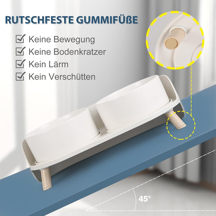 Futternapf Hund Keramik Hundenapf Erhöht - Spritzsicherer Hundenäpfe mit Ständer - Doppel Napf Katze