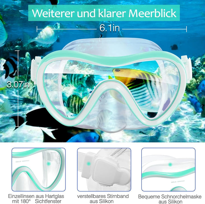 Supertrip Trocken Schnorchelset mit Anti-beschlag Taucherbrille Panorama Blickfeld gehärtete wasserd