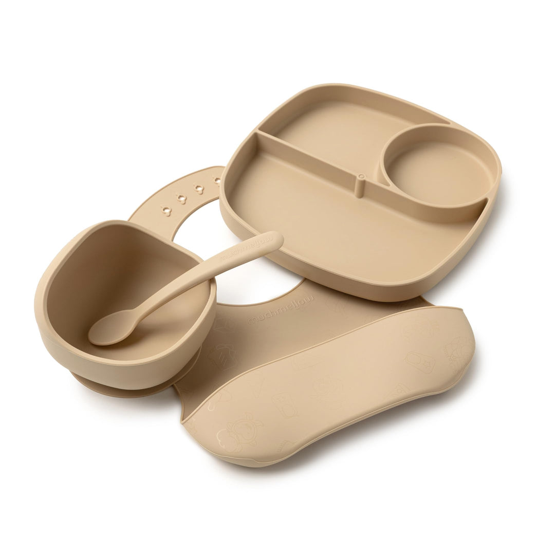 Muchmellow - Silikon Kinder Geschirrset 4-teilig, MADE in ITALY, Schale mit Anti-Rutsch-Saugnapf, Te