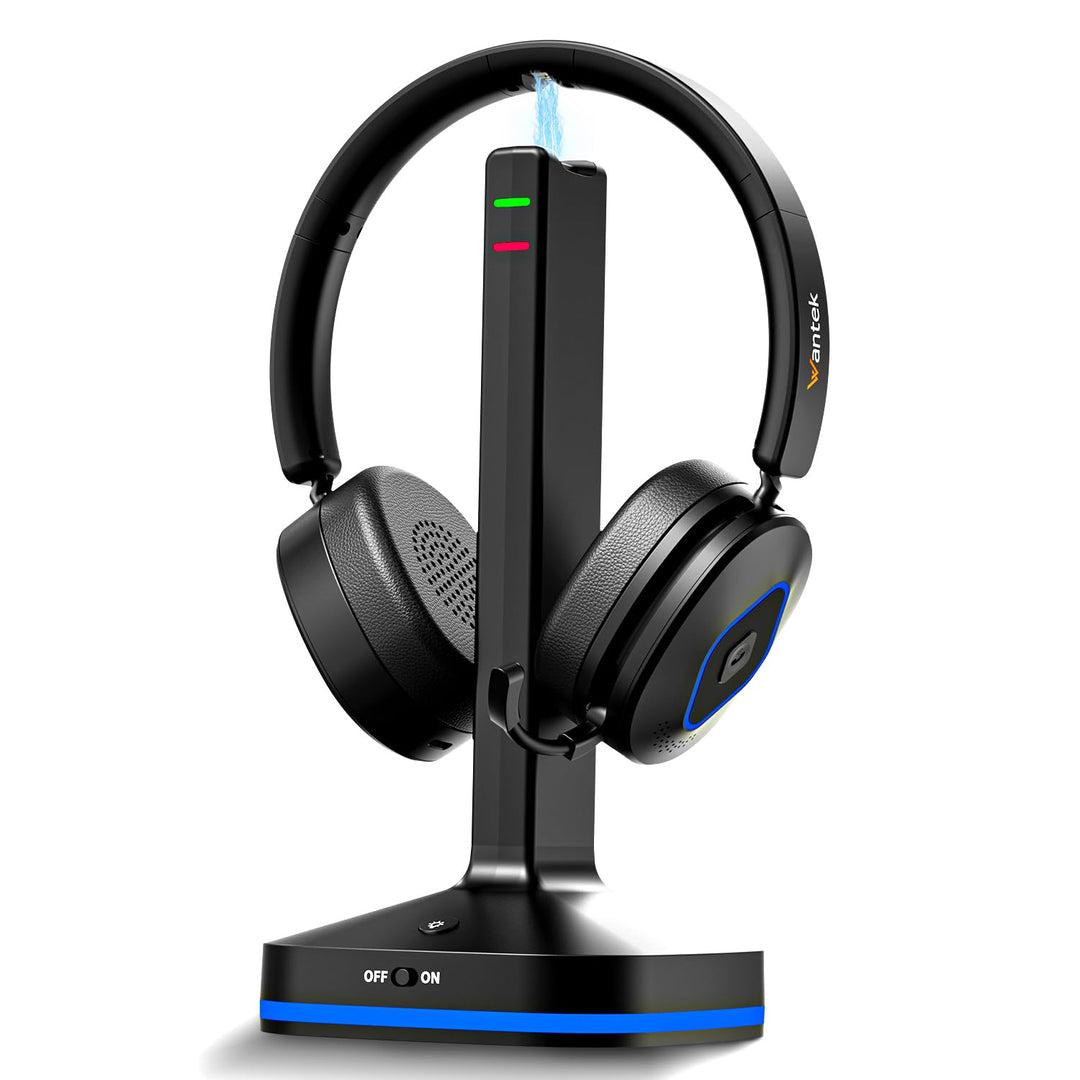 Wantek Bluetooth Headset mit Mikrofon & USB Dongle, Akku 45h+, Wireless Headset PC mit Noise Cancell