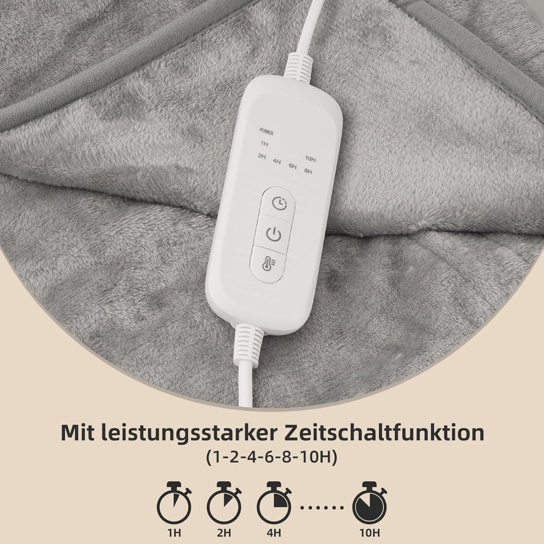 Heizkissen, 130x160CM Heizdecke mit Abschaltautomatik, 9 Temperaturstufen, 6 Timer-Optionen, Maschin