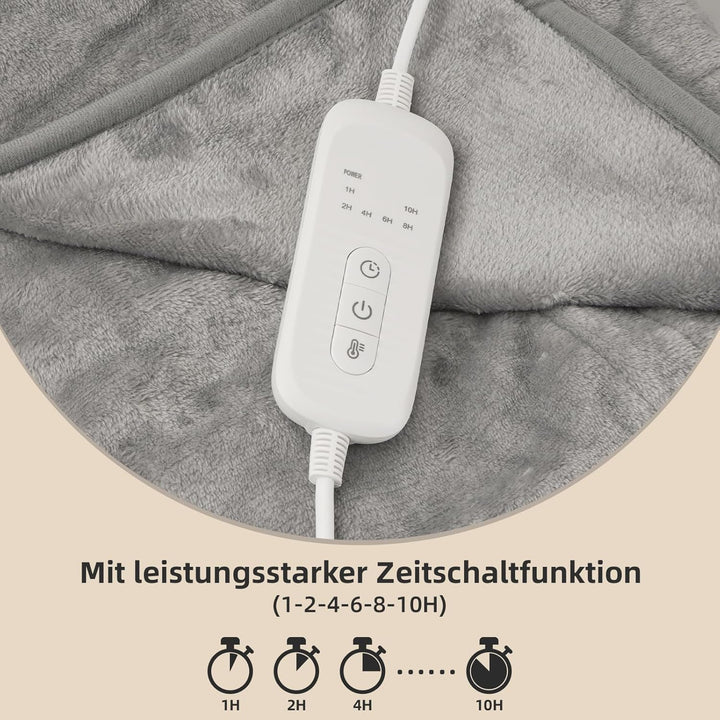 Heizkissen, 130x160CM Heizdecke mit Abschaltautomatik, 9 Temperaturstufen, 6 Timer-Optionen, Maschin