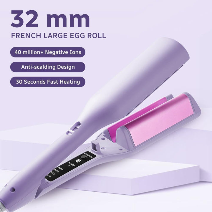 flintronic Welleneisen Lockenstabs Set, Lockenstab Grosse Locken 32mm, 4 Temperaturstufen, Französis