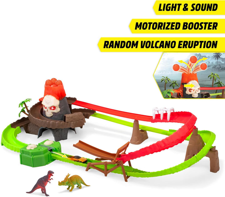 Dickie Toys - Autorennbahn Skull Volcano Track Set (100 cm) mit Vulkan-Ausbruch, Auto & Dinosaurier-