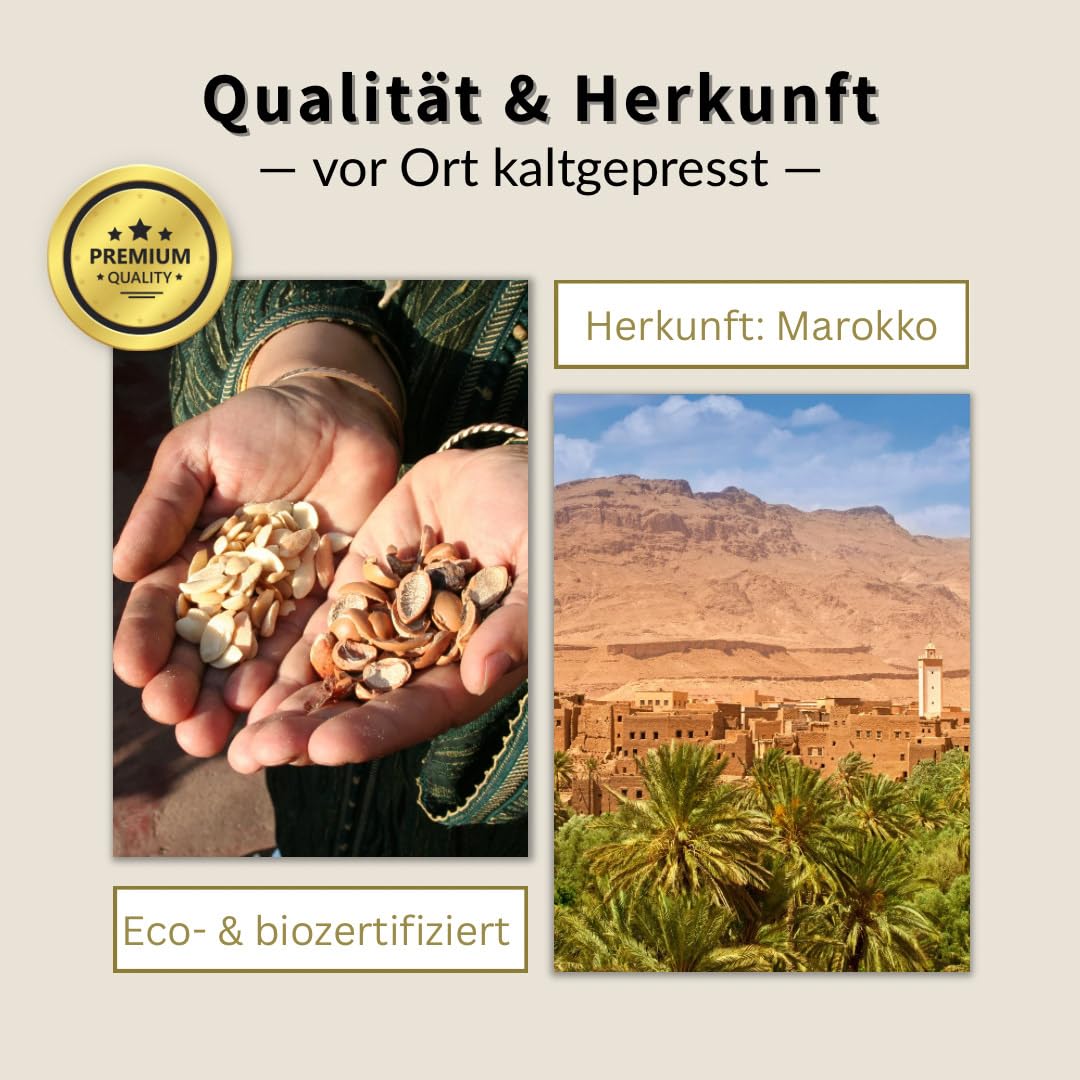 Premium Bio-Arganöl aus Marokko – 100% rein, kaltgepresst – für Haut, Haare, Bart & Nägel - Feuchtig