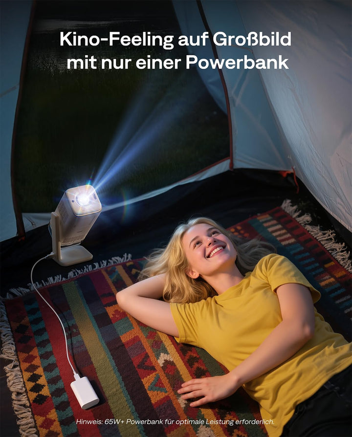 Aurzen Boom Air Mini Beamer mit Google TV&NetfIix, 4K Unterstützt, Aufladbar via USB-C, Smart Projek