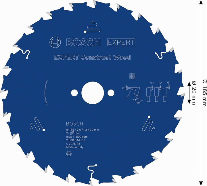 Bosch Professional 1x Kreissägeblatt Expert for Construct Wood (Holz, Sägeblatt Ø 165 x 20 mm, 24 Zä