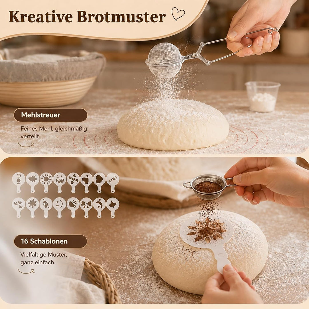 14 Stück Sauerteig Starter Set– Brotgärkorb – Set– aus Silikon (23cm Rund &amp; 25cm Gärkörbchen Oval)–G
