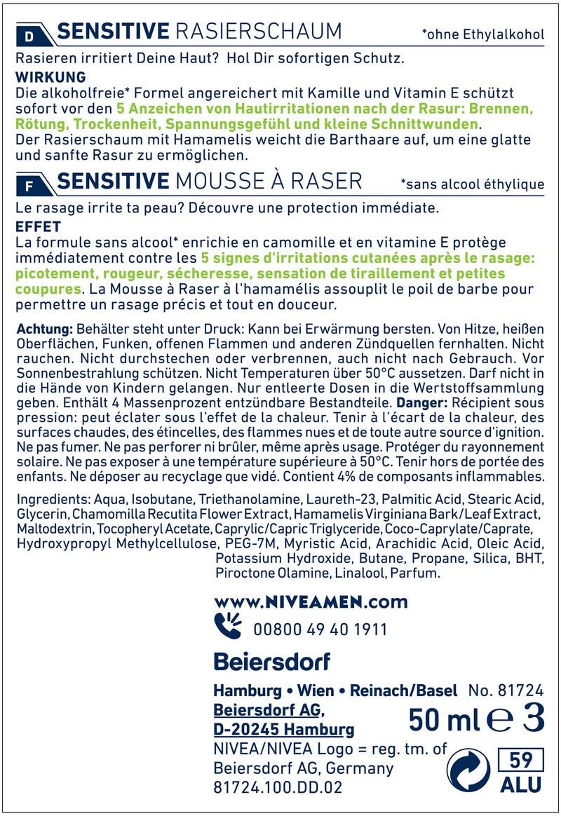 NIVEA MEN Sensitive Rasierschaum im 10er Pack (10 x 50 ml), Rasierschaum in der praktischen Reisegrö