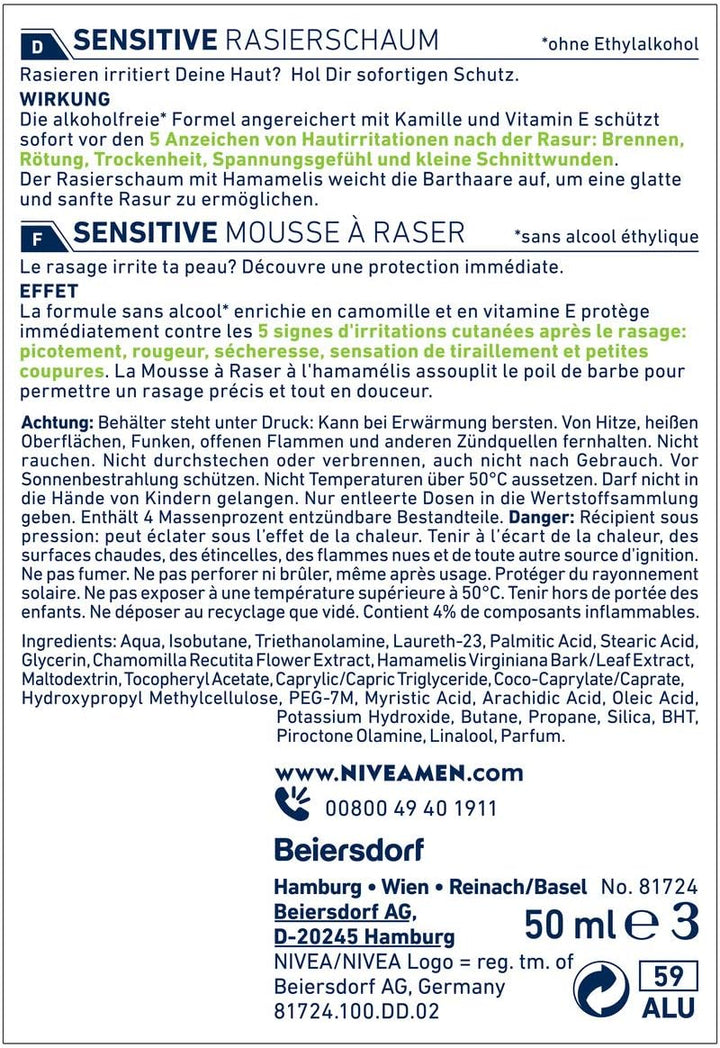 NIVEA MEN Sensitive Rasierschaum im 10er Pack (10 x 50 ml), Rasierschaum in der praktischen Reisegrö