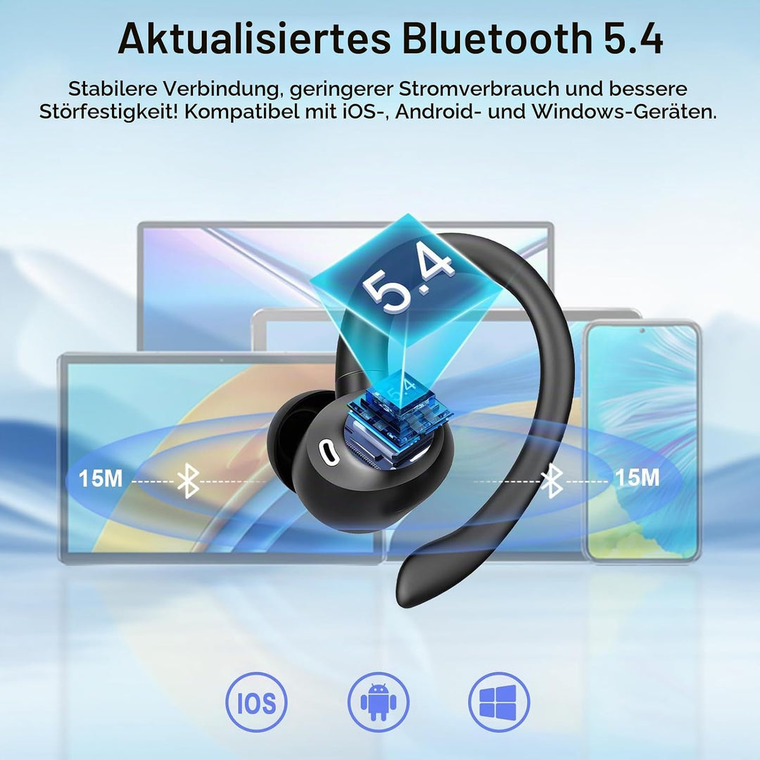 Bluetooth Kopfhörer Sport, 2026 In Ear Kopfhörer Bluetooth 5.4 mit 60h Spielzeit, IPX7 Wasserdichte