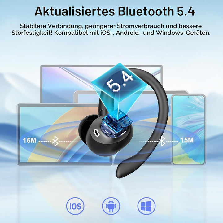 Bluetooth Kopfhörer Sport, 2026 In Ear Kopfhörer Bluetooth 5.4 mit 60h Spielzeit, IPX7 Wasserdichte