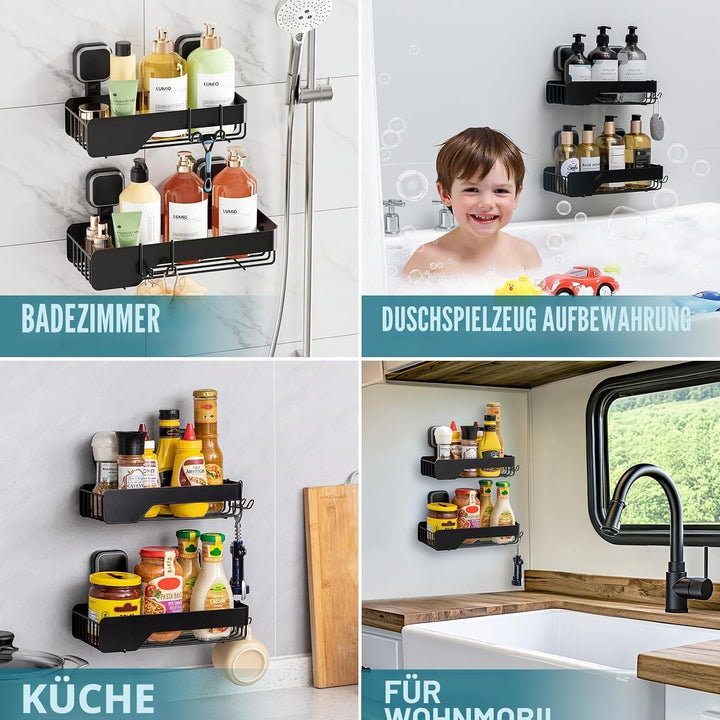 TAILI Dusch-Caddy, Saugnapf, Edelstahl, Rostfrei, ohne Bohren, Wandkorb, Grosses Fassungsvermögen, A