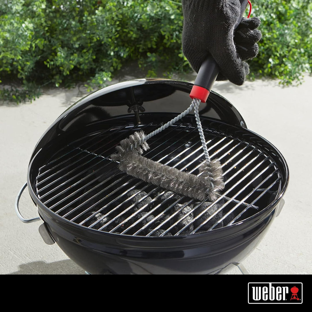 Weber Leder Grillhandschuhe, 1 Paar, extrem hitzebeständig & Three-Sided Grill Brush Dreiseitige Gri