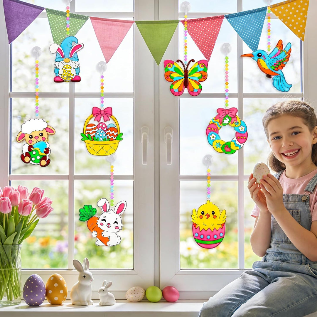 Basteln Frühling Kinder, 24 Stück Frühlingsdeko Bastelset zum Aufhängen, Kreative Ostereier Schmette