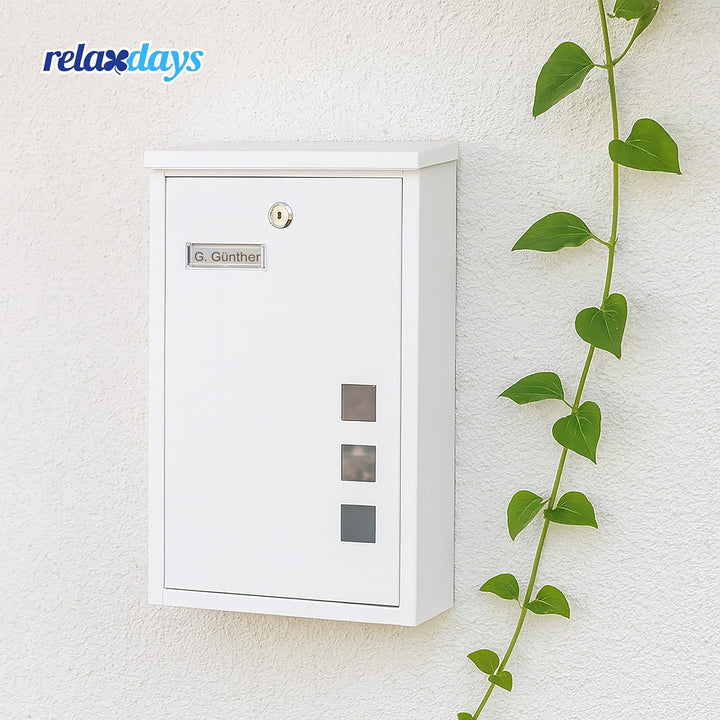Relaxdays Briefkasten mit Sichtfenstern, HxBxT: 40 x 25 x 11,5 cm, Eisen, 4 Schlüssel, Postkasten Ho