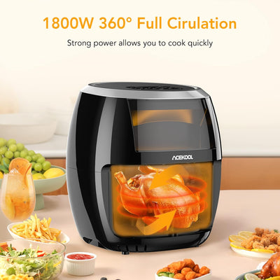 Heissluftfritteuse, Heissluftfritteuse onhe Öl 8L 1800W, Air Fryer mit Sichtfenster, Einstellbare Te