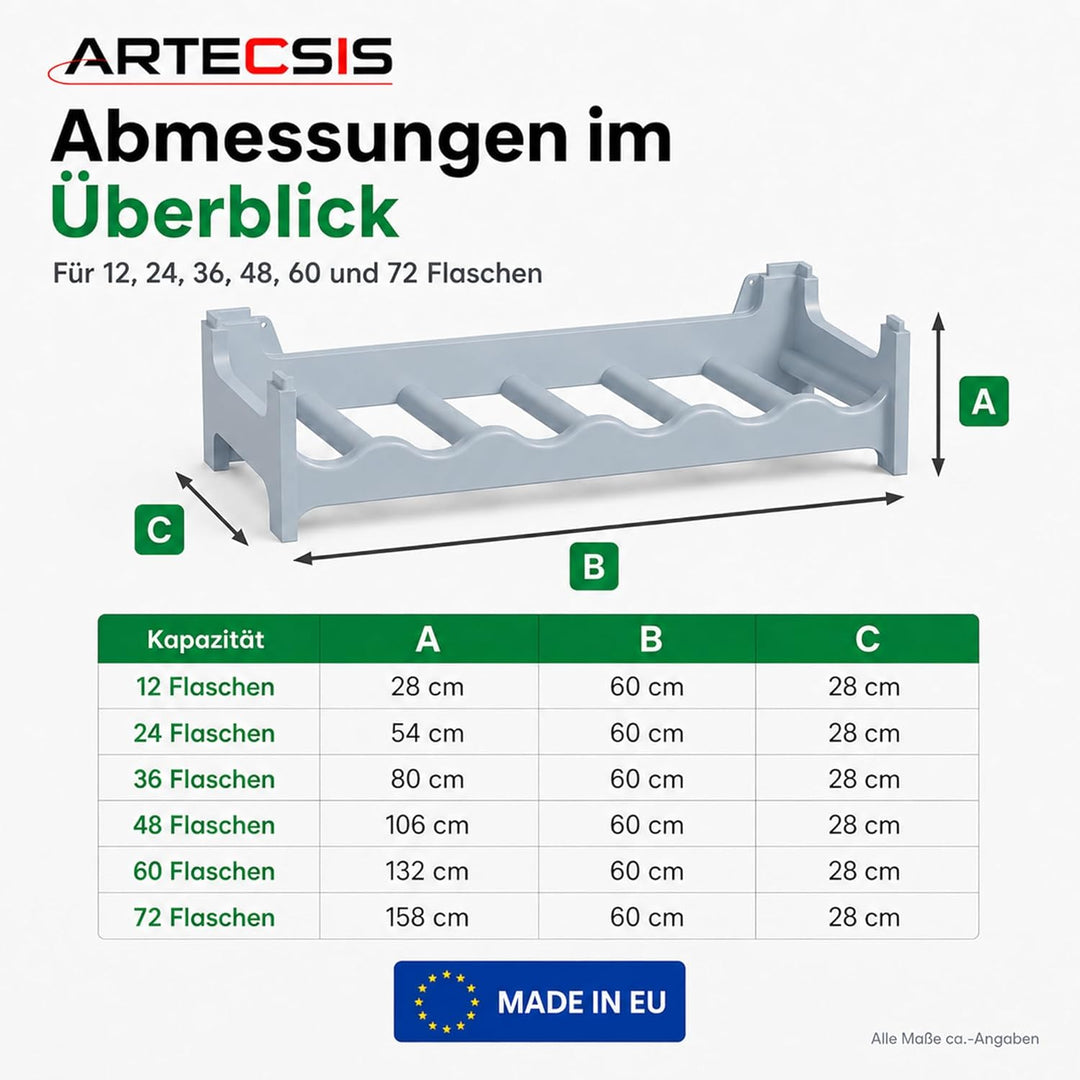 ARTECSIS Weinregal stapelbar Kunststoff für 12 Flaschen, stabiles Flaschenregal in Gastronomie-Quali