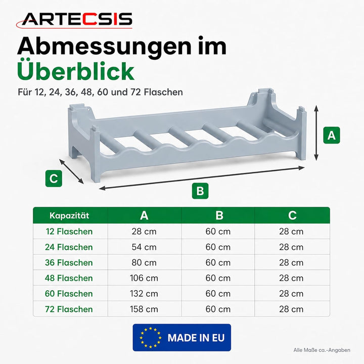 ARTECSIS® Weinregal stapelbar &amp; modular erweiterbar Kunststoff für 24 Weinflaschen (betongrau) - Sta