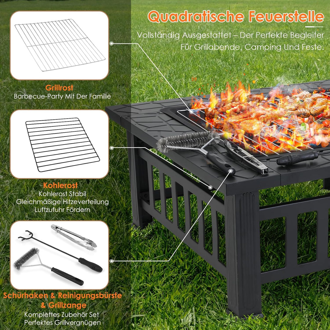 TLSUNNY Feuerschale mit Grillrost 81cm,3 in 1 Feuerstelle mit Funkenschutz,Feuerkorb mit Regenplane,