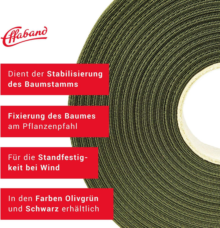 Effaband Baumanbinder 25m olivegrün Breite 50 mm/Pflanzenbinder zur Baumbefestigung aus witterungsbe