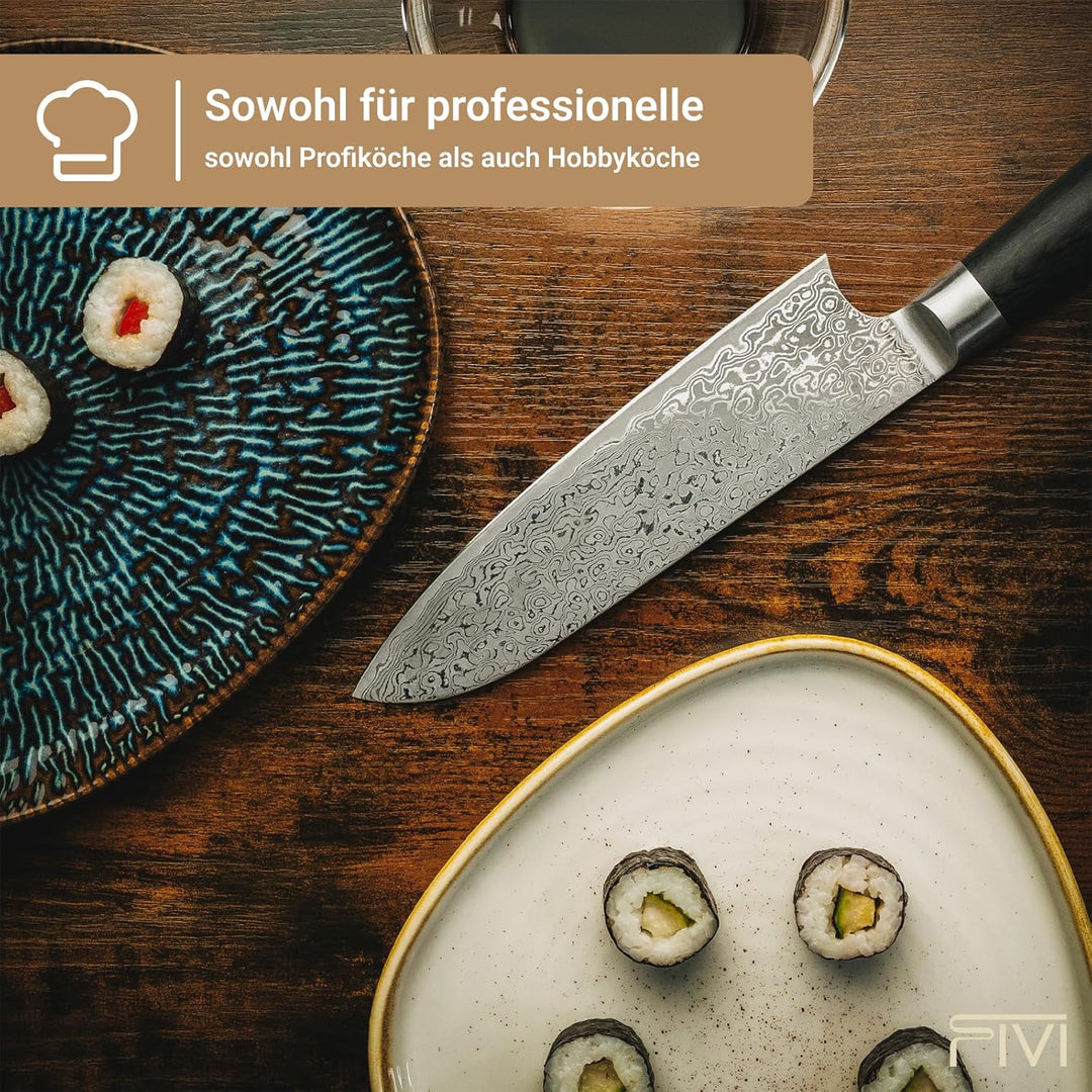 FIVI Damastmesser Set 3-teilig AKIRA, YUNO, SANJI | Profi Küchenmesser Set aus VG10 Damaszenerstahl