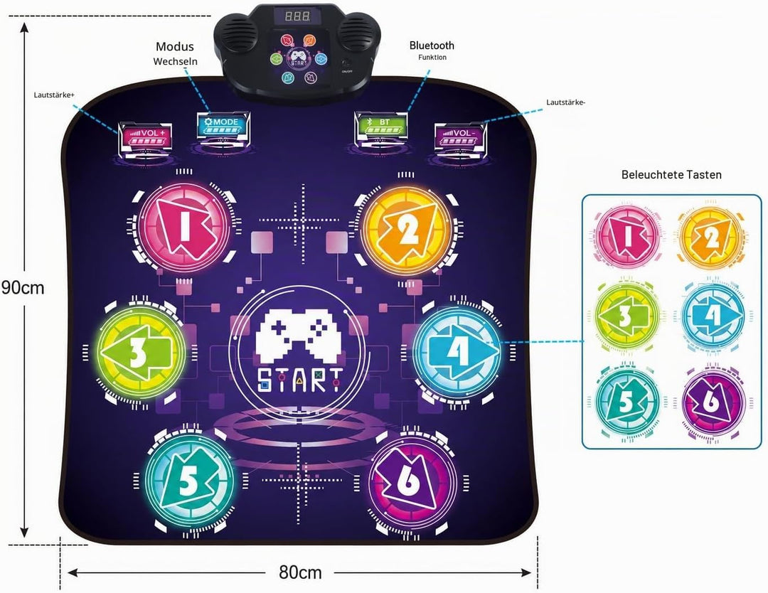 EagleStone Tanzmatte für Kinder mit 5 Spielmodi, Bluetooth, Musik und LED