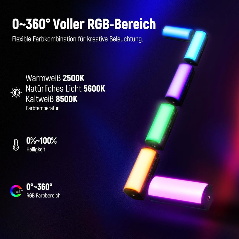 NEEWER Magnetischer Handlichtstab, 360° Voll RGB Mini LED Video Lichtstab mit 2500mAh wiederaufladba