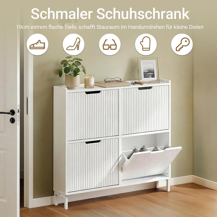 SoBuy Schuhschrank Schmal - Schuhkipper Schmal mit 4 Türen - Ideal für Enge Flure, Eingangsbereich o