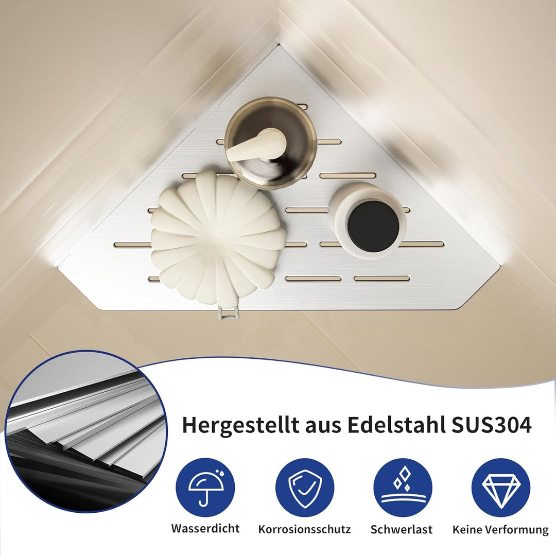 Duschablage Ecke mit 3 mm Stärke, Heavy Duty Eckregal Pentagonal Duschregal Ecke für Dusche,Vertieft