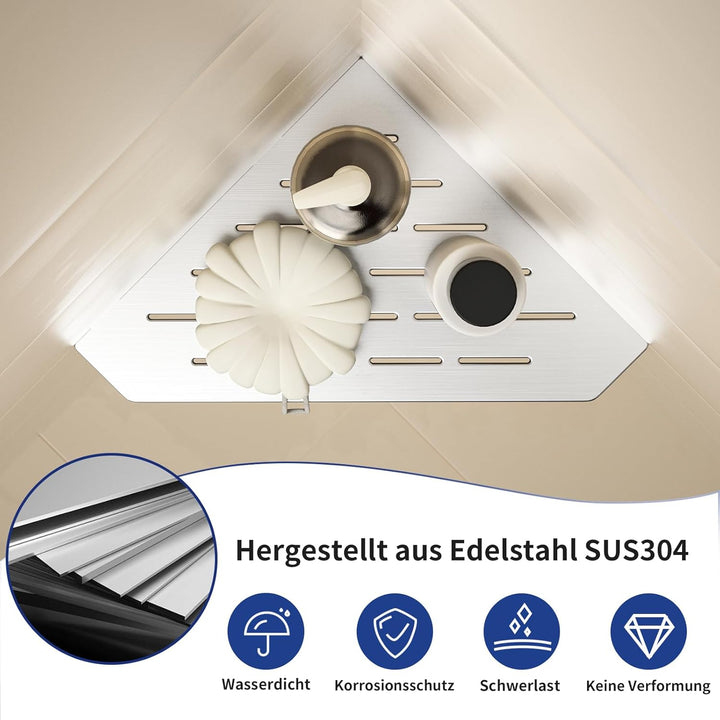 Duschablage Ecke mit 3 mm Stärke, Heavy Duty Eckregal Pentagonal Duschregal Ecke für Dusche,Vertieft