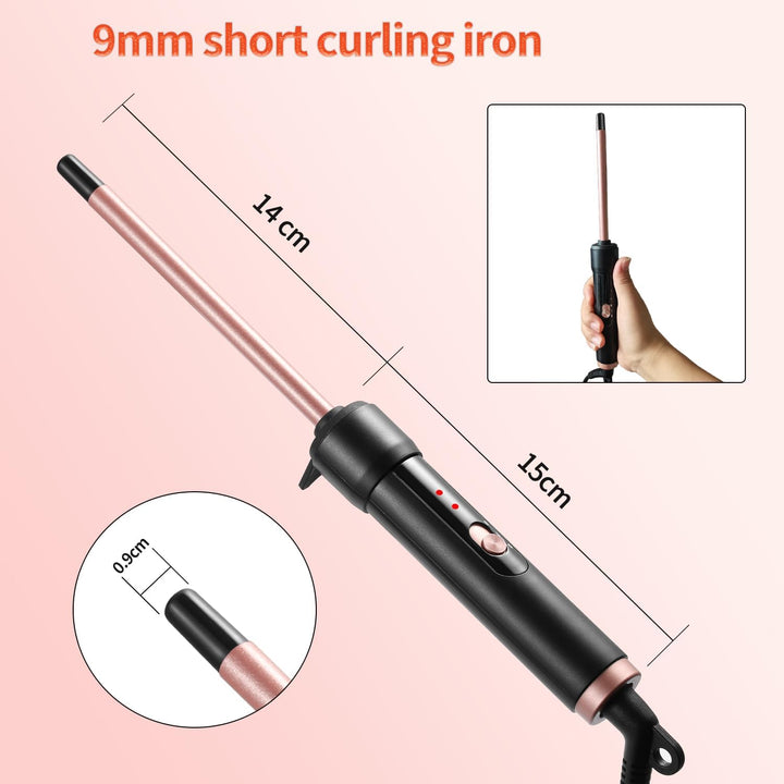 Lockenstab Kleine Locken, Haglater Mini Lockenstäbe 9mm, Dünner Lockenstab Dünn enge Locken, 2 Tempe