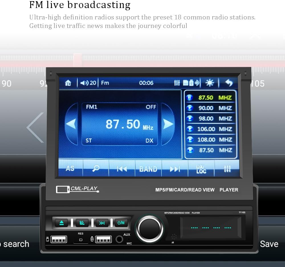 CAMECHO 1 Din Autoradio Bluetooth mit Bildschirm,7 Zoll Automatisch Ausfahrbares Flip Out Display Au