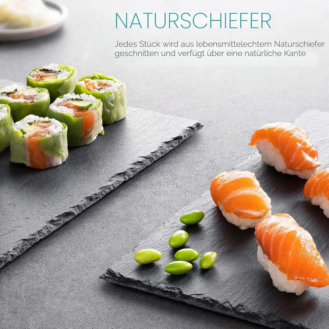 Navaris Schiefer Teller Platzset 6-teilig - 38x28cm Schieferplatten 6x Servierplatte für Sushi Käse