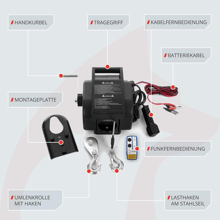 ROTFUCHS Elektrische Seilwinde 12v für Bootstrailer mit Funkfernbedienung – 2721 Kg Zugkraft, Bootsw