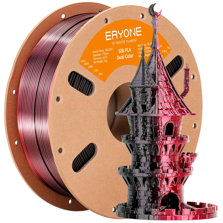 ERYONE Dual Two-Tone PLA Filament 1.75 mm, 3D Printer Filament, 1 kg Spool +/- 0.02 mm, Silk Black R