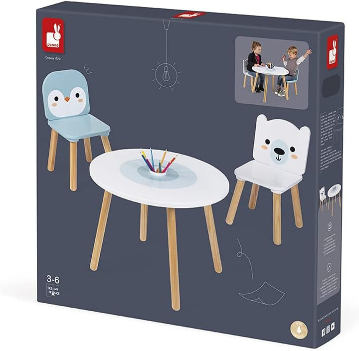 Janod J09650 Tisch und 2 Stühle, Polar
