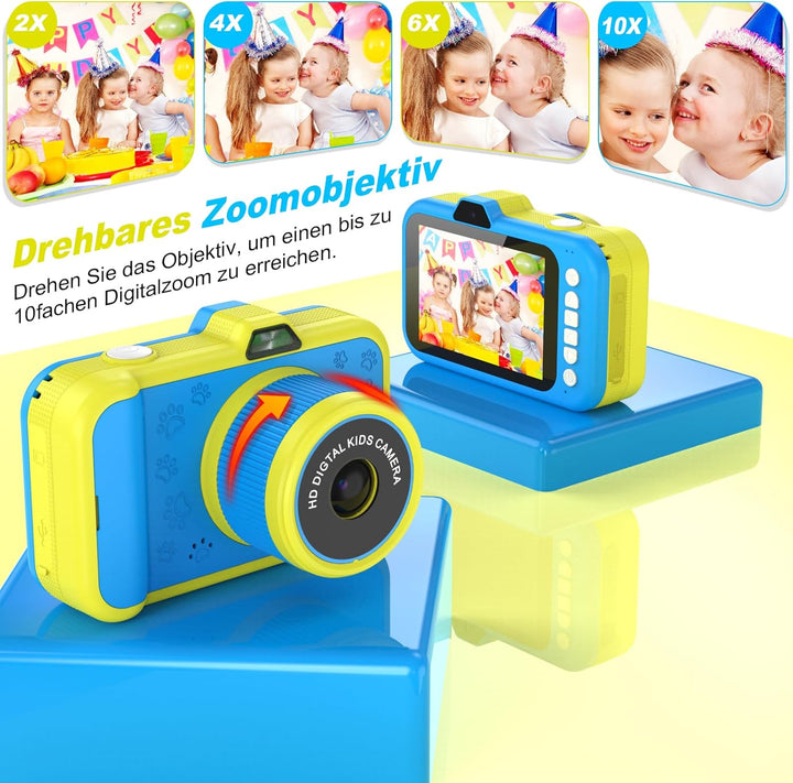 Kinderkamera, 3,5" Grosses Display |360°Rotierendes Zoomobjektiv | Kinder Kamera mit Selfies | LED-B
