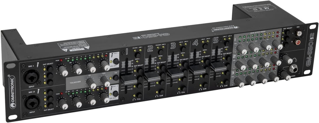 OMNITRONIC EM-650B MK2 Entertainment-Mixer | Multifunktionaler 5+2-Kanal-Mixer mit 3 Zonen, Schwarz