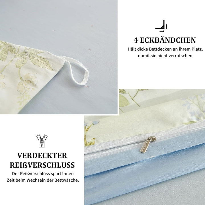 Freyamy Blumen Bettwäsche 135x200cm 2teilig Baumwolle Beige Bunt Floral Blätter Pflanzen Wendebettwä