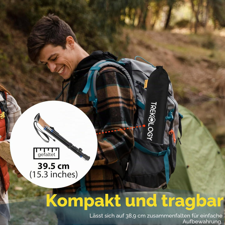 TREKOLOGY Wanderstöcke Faltbar – Leichte, Verstellbare Aluminium Walking Stöcke mit Korkgriffen – Ko