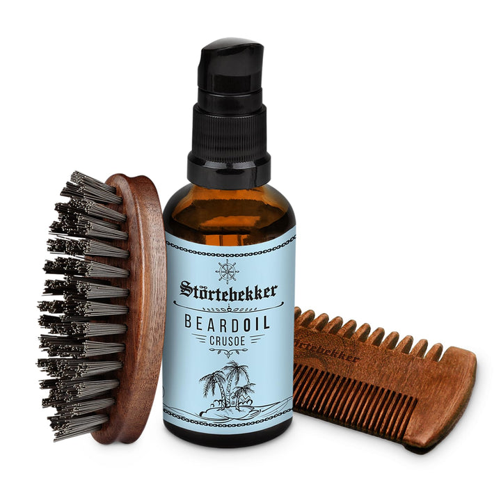 Störtebekker® Premium Bartpflege Set für Männer - inkl. Bartöl (Crusoe), Bartkamm und Bartbürste - p