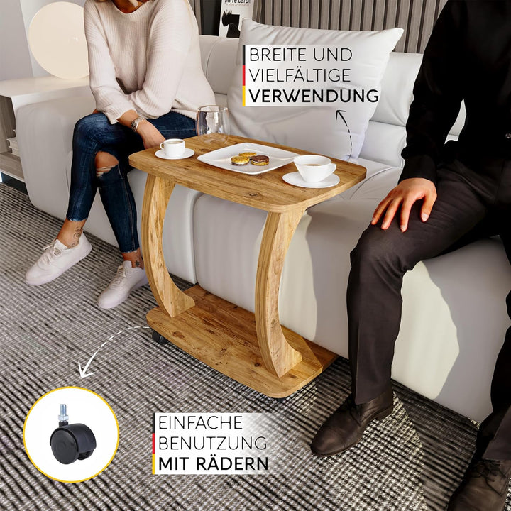 Beistelltisch Couch, mit Rollen, Laptoptisch für Couch, Kleiner Wohnzimmertisch, Sofatisch in stylis