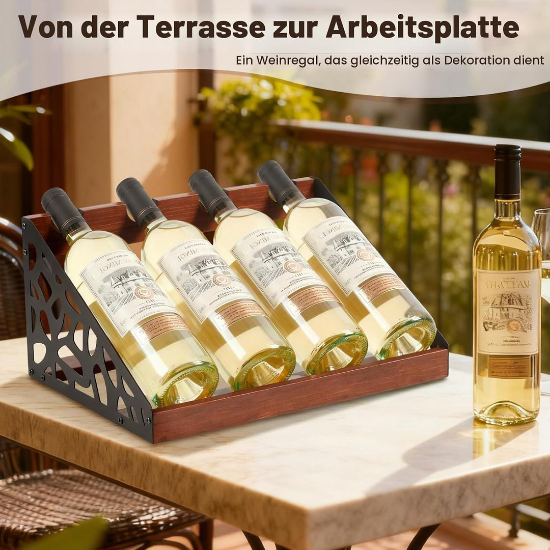 Rustikales Weinregal Holz für Tisch, Flaschenregal für 4 Flaschen, Vintage-Design, 36x24x17 cm, Wein