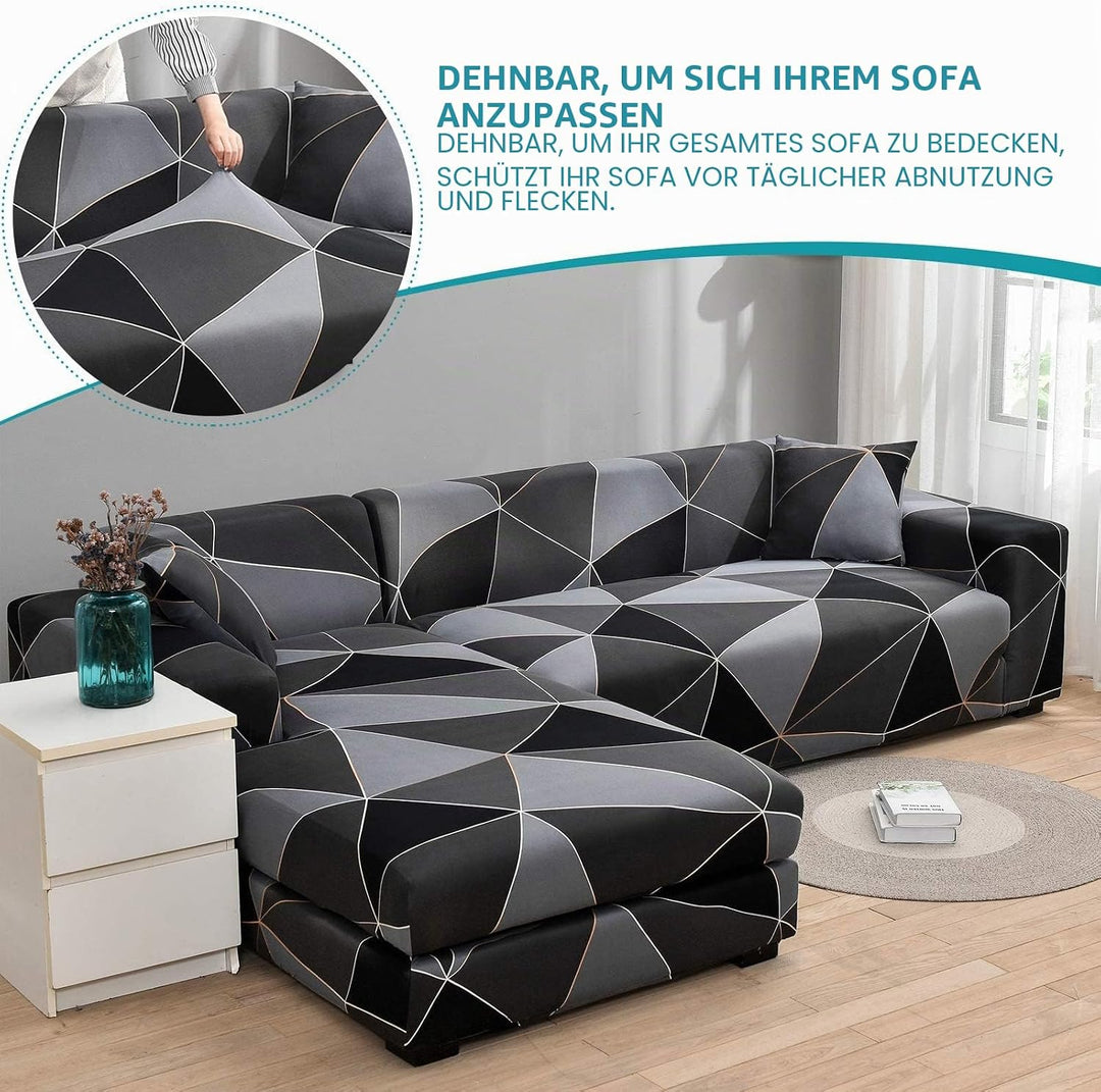 ShowyLive Sofa Überzug Ecksofa L Form Couch Überzug 2er Set Elastische Stretch mit 2 Stück Kissenbez